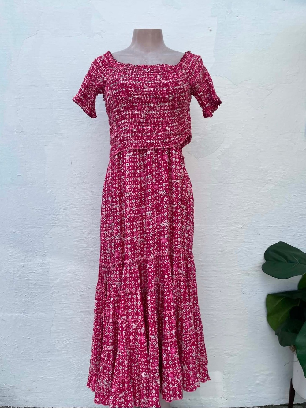 Poupette St. Barth Raspberry Pink Floral Smocked Maxi Dress